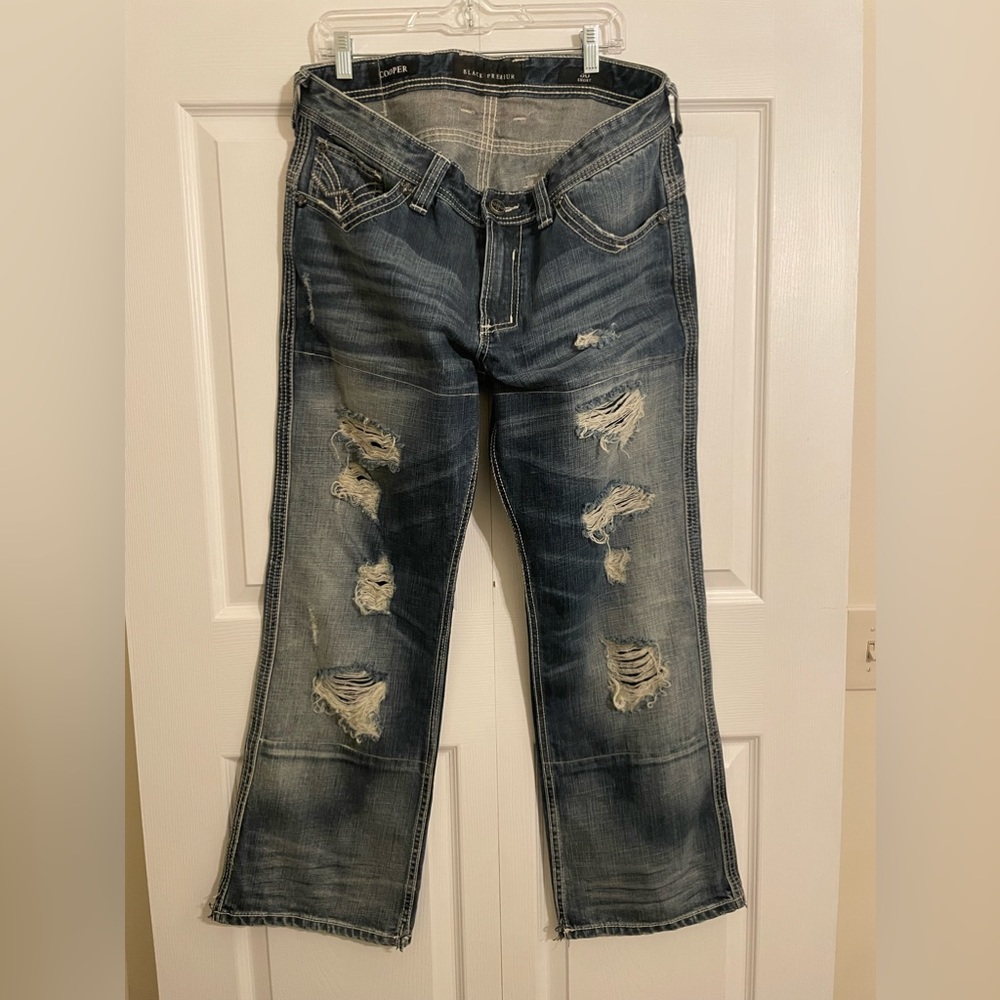 Mens Affliction black premium  Cooper Boot Distressed Jeans Size 36